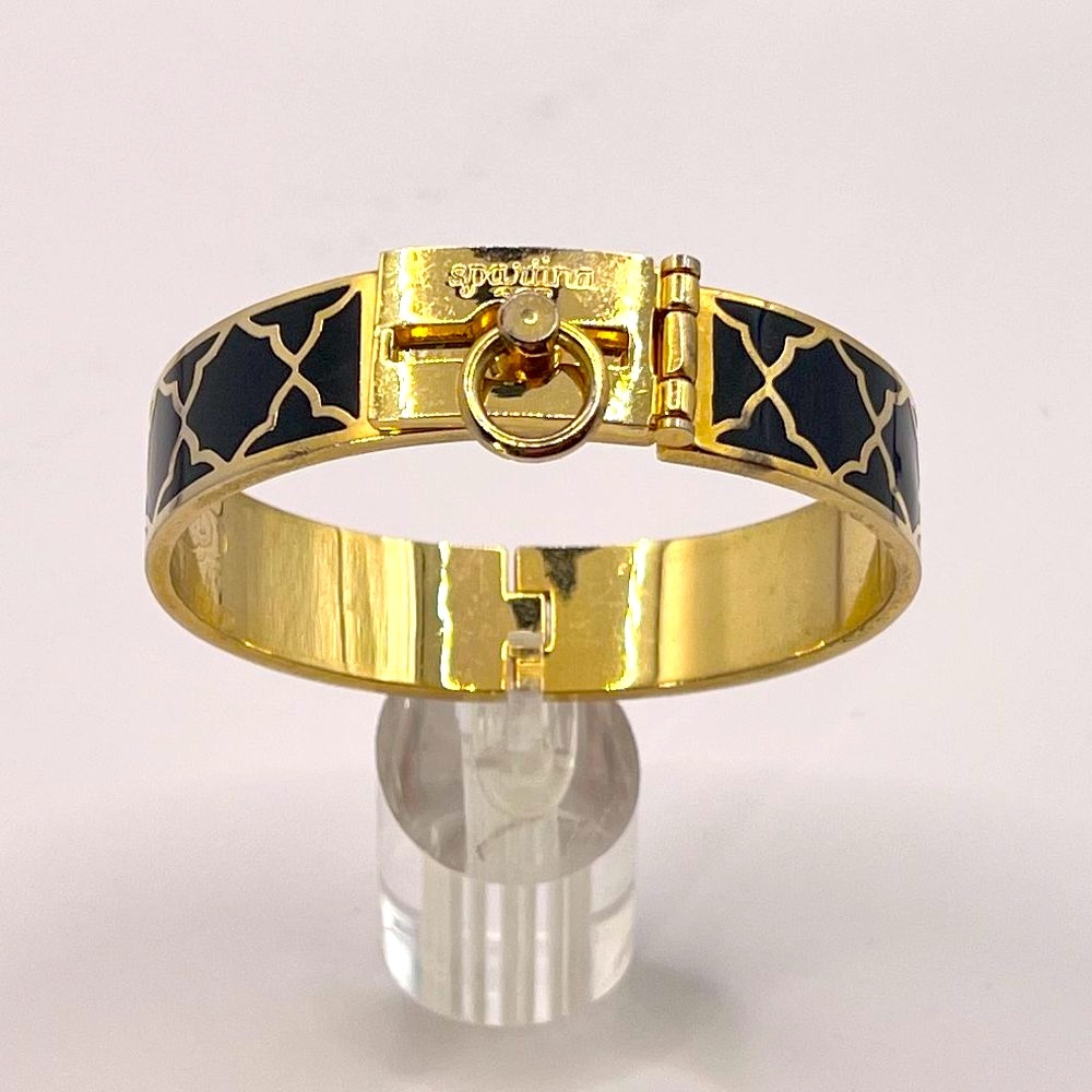 Spartina 449 Black Enamel Bangle with Gold Pattern